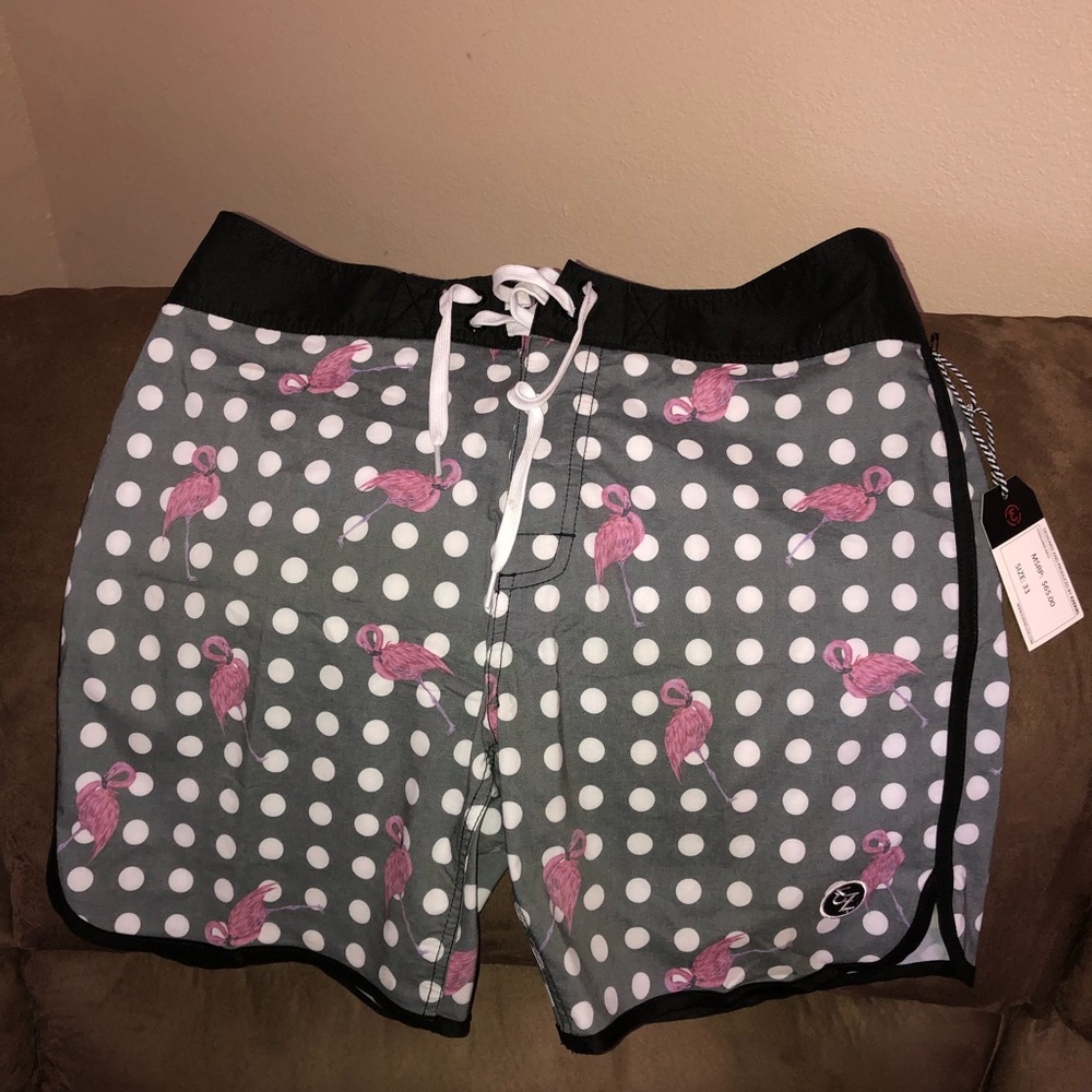 Ezekiel brand swim trunks size 33 flamingo dots